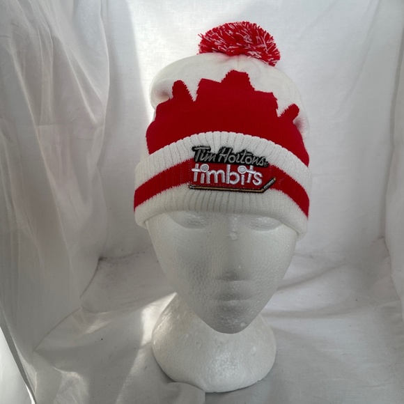 Tim Hortons Toque Sidney Crosby Pompom Beanie Red & White Winter Hat Maple Leaf - Picture 4 of 9